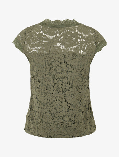 Top droit en dentelle col V - Kaki - 2