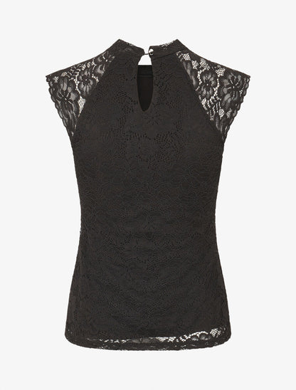 Top ajusté en dentelle col montant - Noir - 2