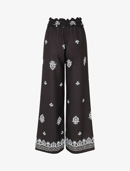 Pantalon élastiqué à imprimé fantaisie et mosaïque - Noir - 2