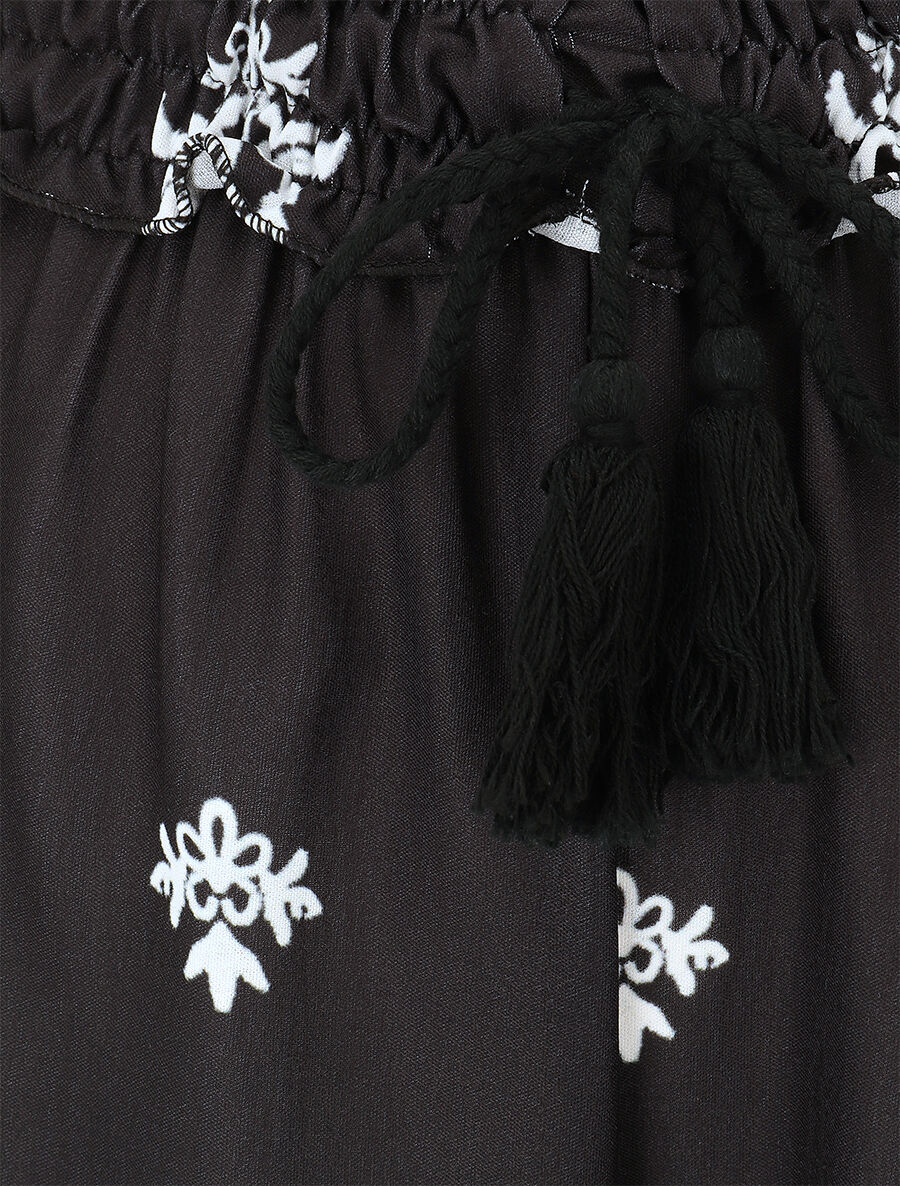 Pantalon élastiqué à imprimé fantaisie et mosaïque - Noir - 3