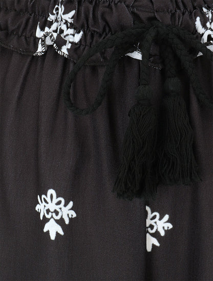 Pantalon élastiqué à imprimé fantaisie et mosaïque - Noir - 3