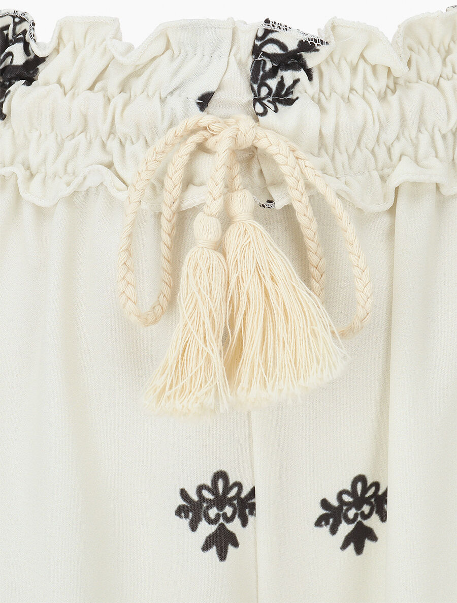 Pantalon élastiqué à imprimé fantaisie et mosaïque - Beige - 3