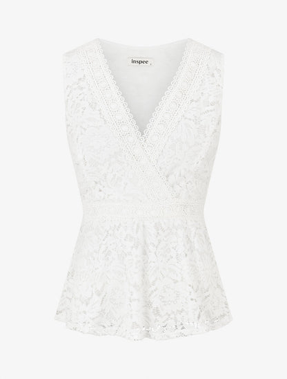 Top ajusté sans manches en dentelle - Blanc - 1