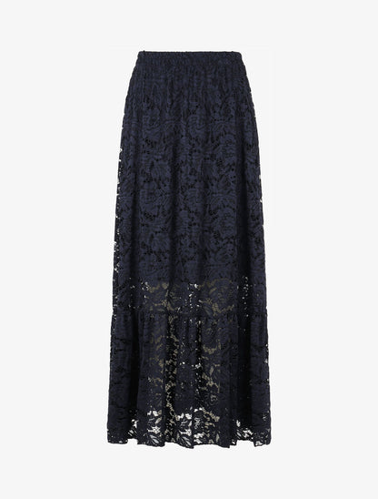 Jupe longue unie en dentelle - Marine - 1