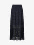 Jupe longue unie en dentelle - Marine - 1
