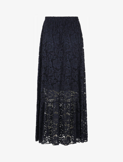 Jupe longue unie en dentelle - Marine - 2