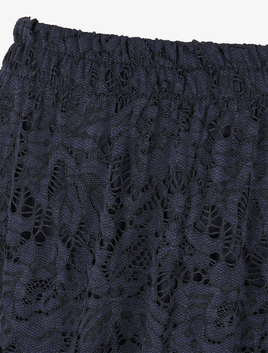 Jupe longue unie en dentelle - Marine - 3