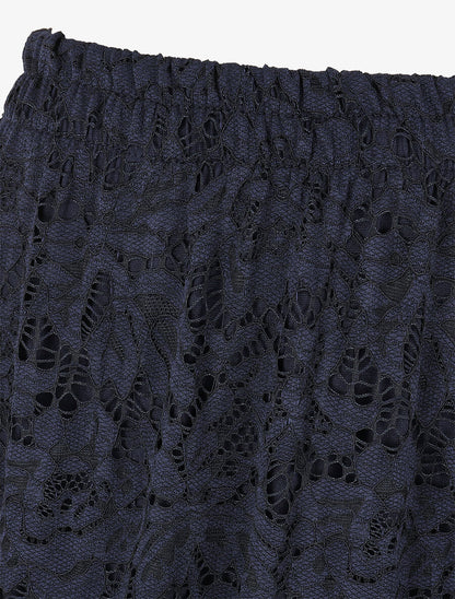 Jupe longue unie en dentelle - Marine - 3