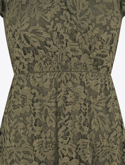 Robe mi-longue en dentelle - Kaki - 3