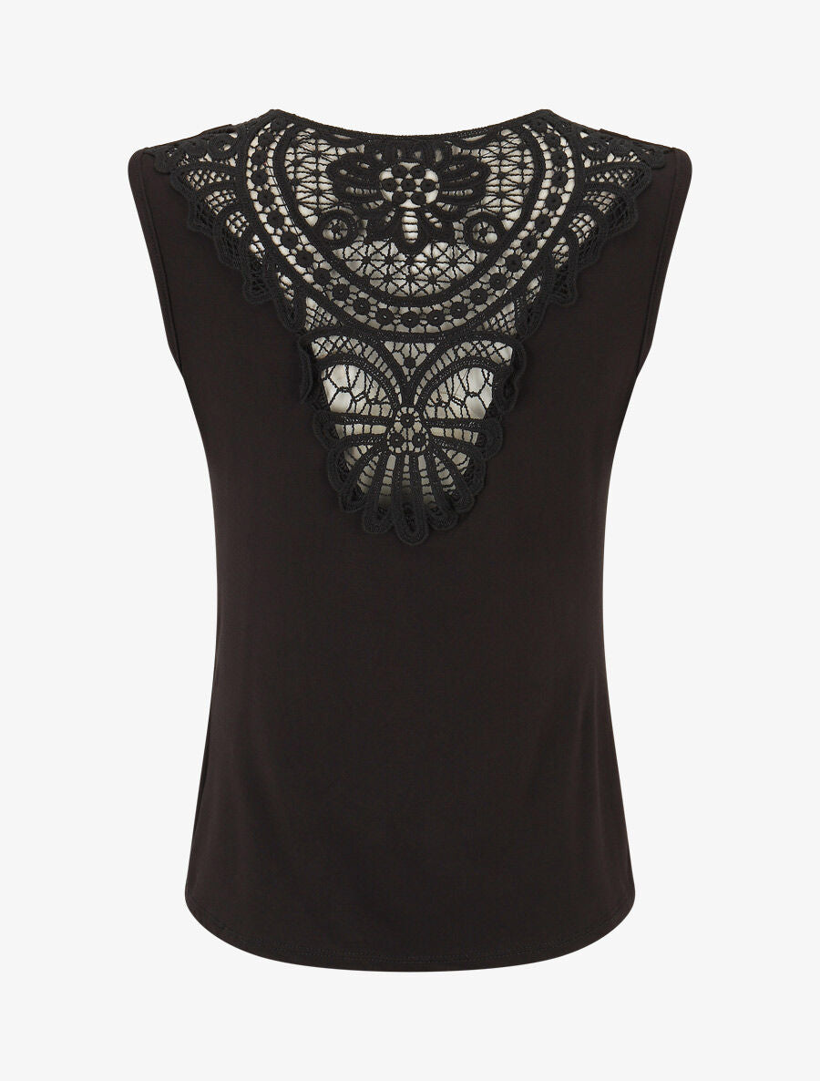 Top sans manches col bénitier et dos en dentelle - Noir - 2