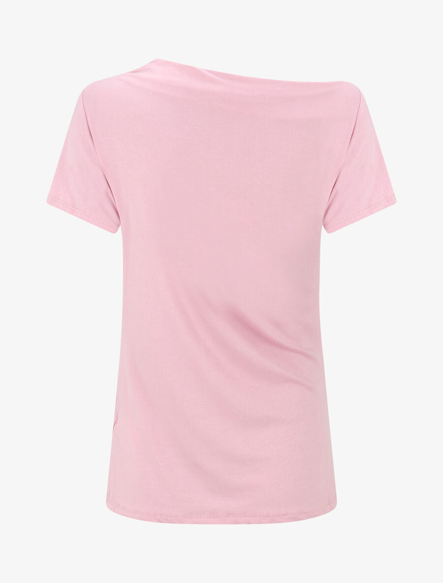 Top drapé à manches courtes asymétriques - Rose - 2