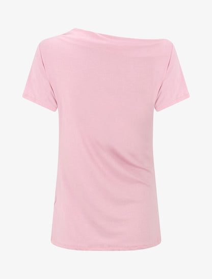 Top drapé à manches courtes asymétriques - Rose - 2
