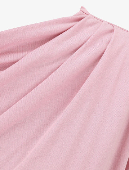 Top drapé à manches courtes asymétriques - Rose - 3