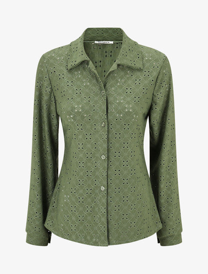 Chemise ajourée à manches longues - Kaki - 4