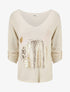 Pull fin à flocage irisé et manches retroussables - Beige - 4