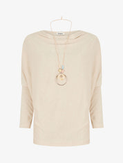 Pull fin manches longues à col bénitier - Beige - 1