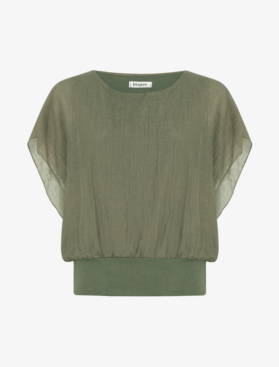 Top droit texturé manches courtes - Kaki - 1