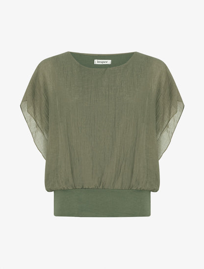 Top droit texturé manches courtes - Kaki - 1