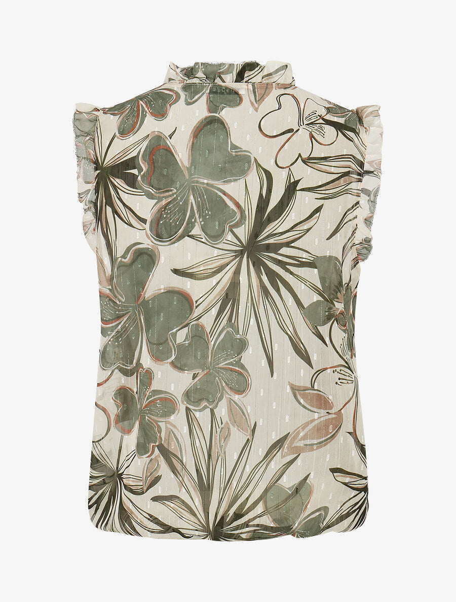 Top sans manches irisé imprimé fleuri - Kaki - 2