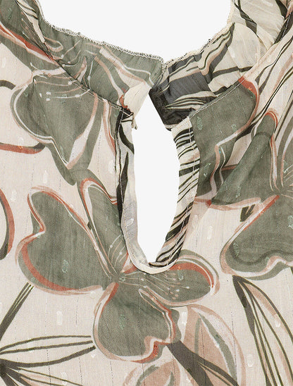 Top sans manches irisé imprimé fleuri - Kaki - 3
