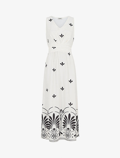 Robe longue sans manches à fleurs style arabesque - Écru - 4