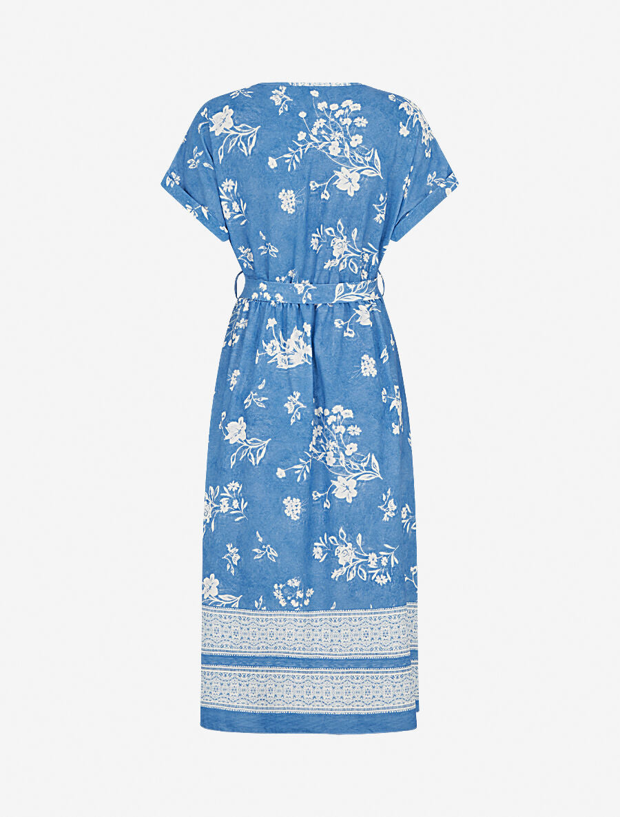 Robe longue manches courtes motif floral - Bleu ciel - 2