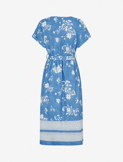 Robe longue manches courtes motif floral - Bleu ciel - 2
