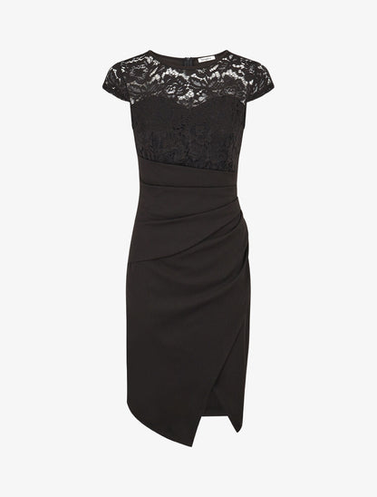Robe portefeuille à buste dentelle - Noir - 1