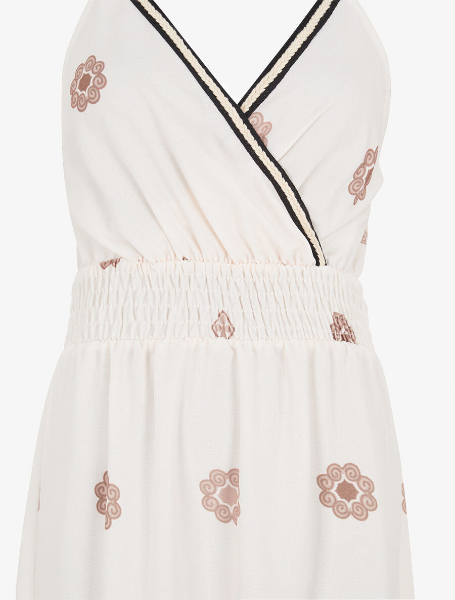 Robe longue fines bretelles et motif floral - Écru - 3