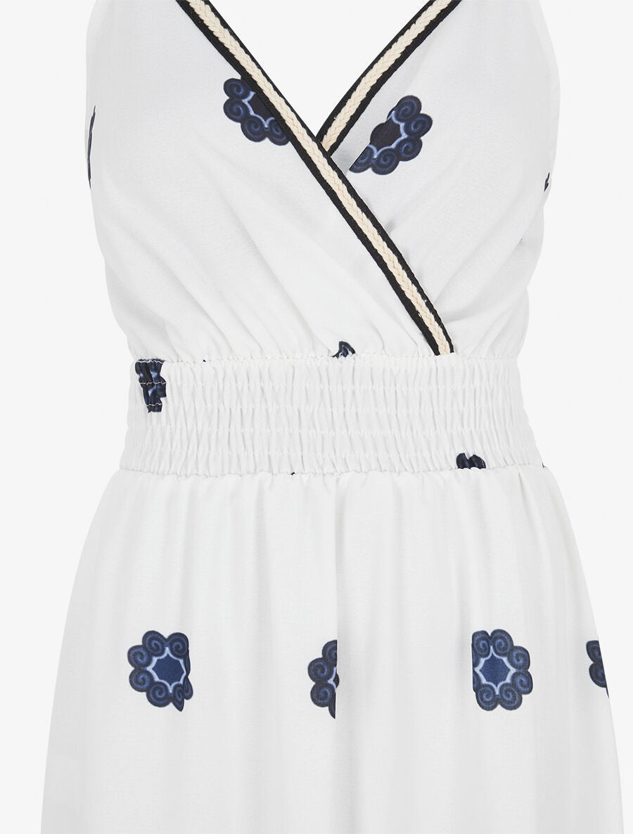 Robe longue fines bretelles et motif floral - Blanc - 3