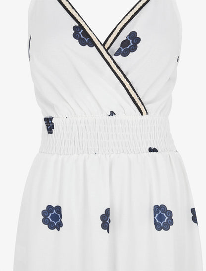 Robe longue fines bretelles et motif floral - Blanc - 3