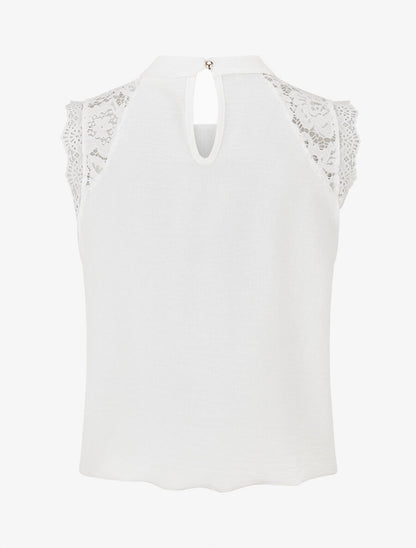 Top sans manches à dentelle et detail plissé - Blanc - 2