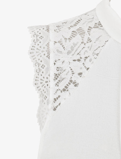 Top sans manches à dentelle et detail plissé - Blanc - 3