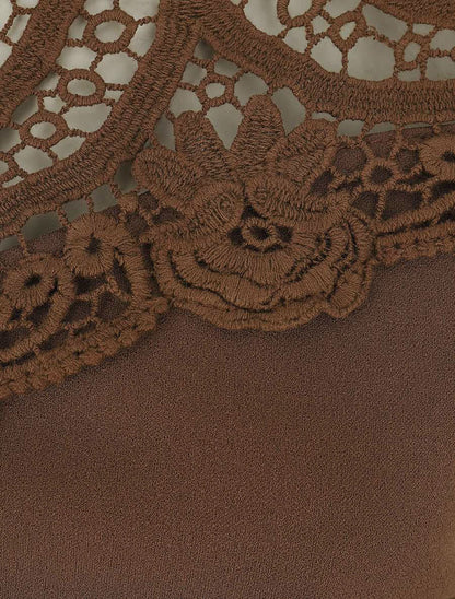 Robe moulante à buste dentelle - Marron - 3