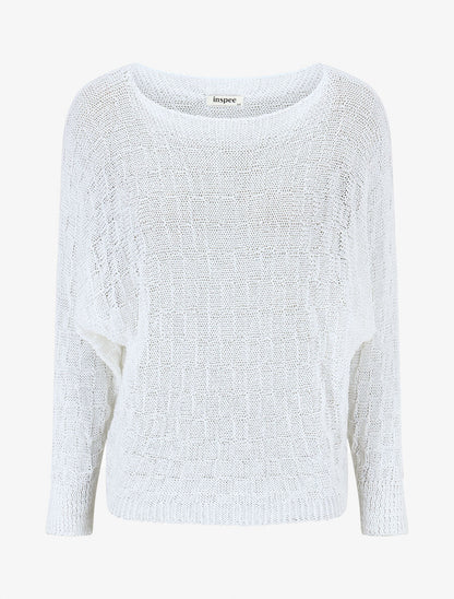 Pull uni en maille ajourée - Blanc - 4