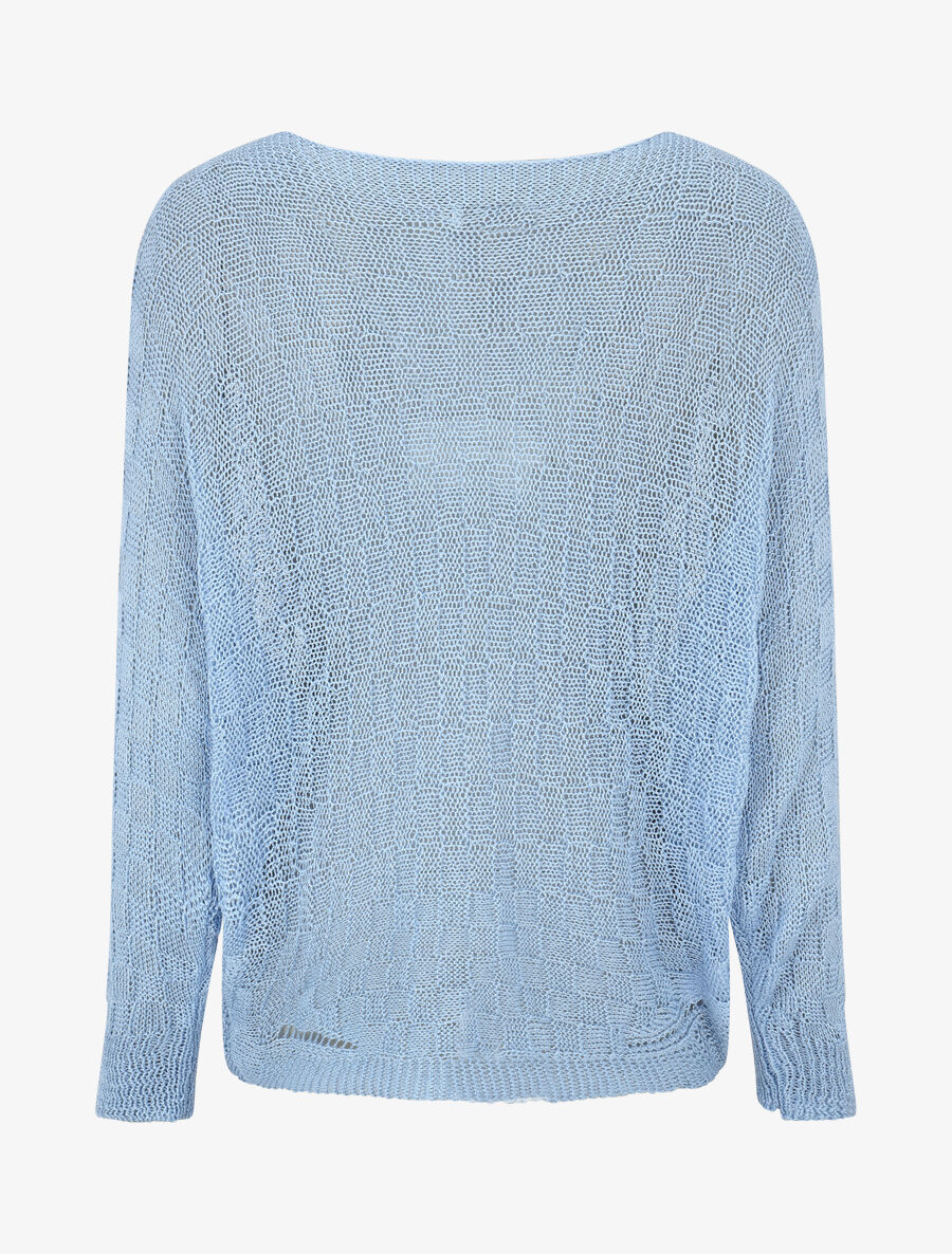 Pull uni en maille ajourée - Bleu ciel - 2