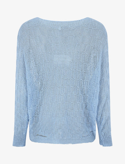 Pull uni en maille ajourée - Bleu ciel - 2