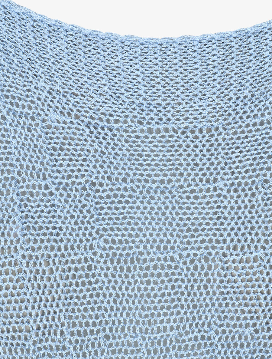 Pull uni en maille ajourée - Bleu ciel - 3
