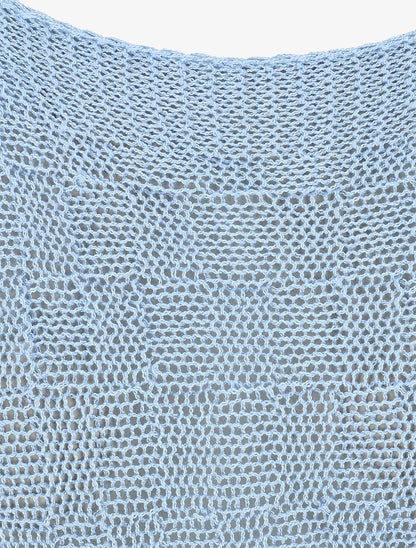 Pull uni en maille ajourée - Bleu ciel - 3