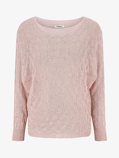 Pull uni en maille ajourée - Rose - 1
