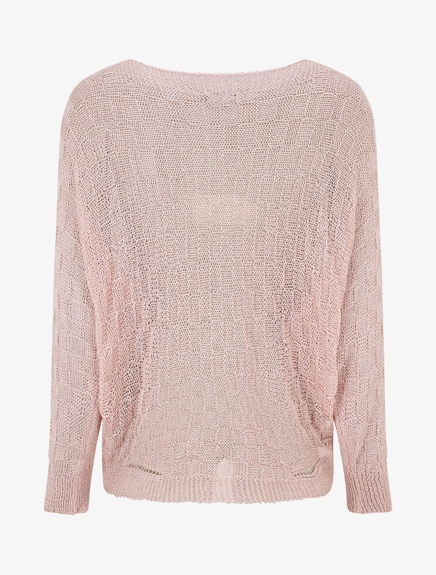 Pull uni en maille ajourée - Rose - 2