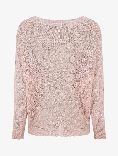 Pull uni en maille ajourée - Rose - 2