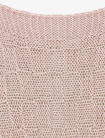 Pull uni en maille ajourée - Rose - 3