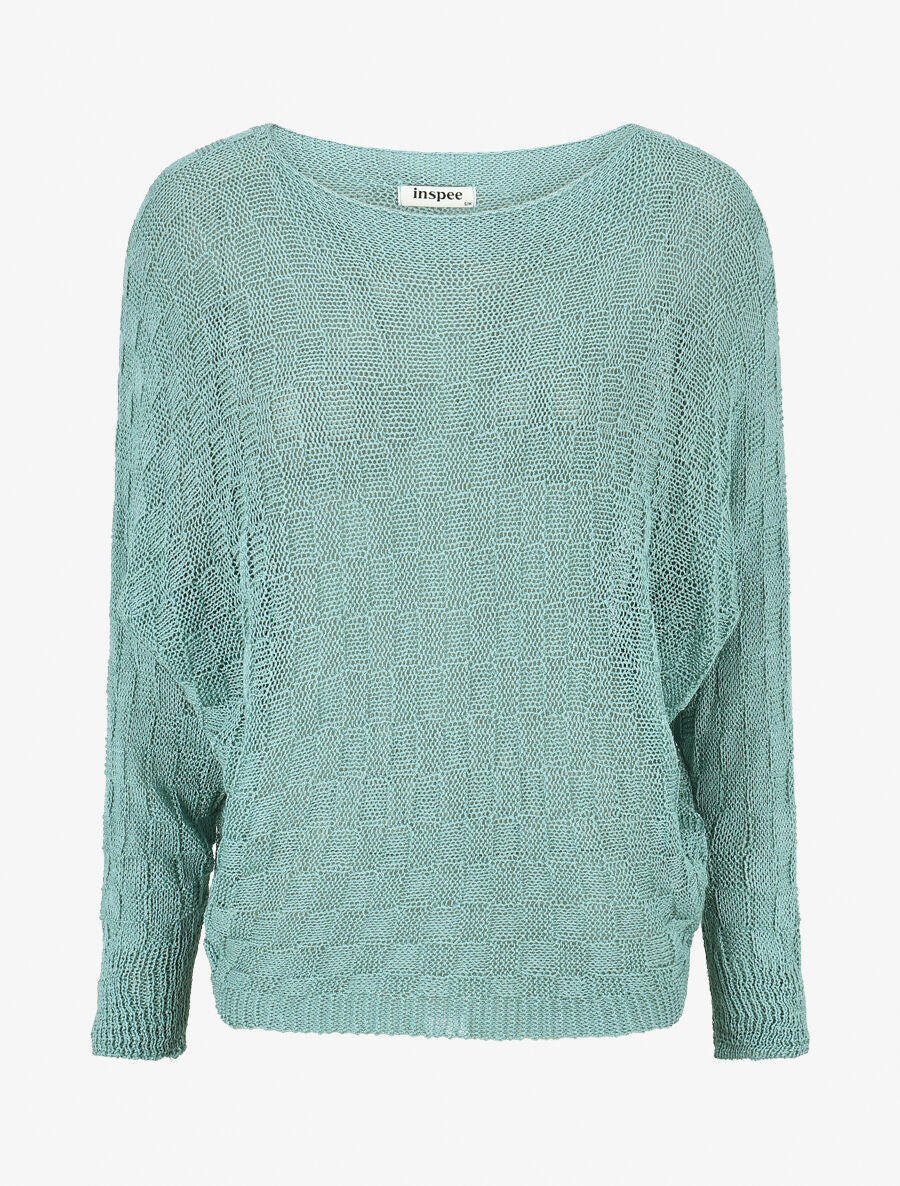 Pull uni en maille ajourée - Turquoise - 4