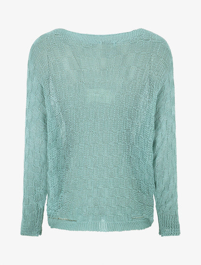 Pull uni en maille ajourée - Turquoise - 2