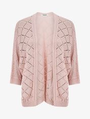 Gilet ouvert à maille ajourée - Rose - 4