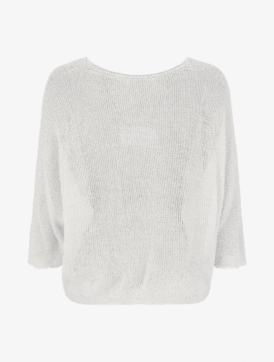 Pull en maille ajourée à détail irisé - Blanc - 2