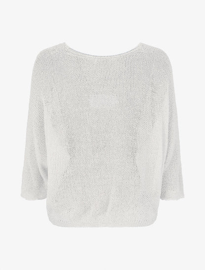 Pull en maille ajourée à détail irisé - Blanc - 2