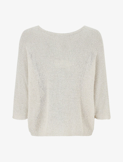 Pull en maille ajourée à détail irisé - Beige - 2