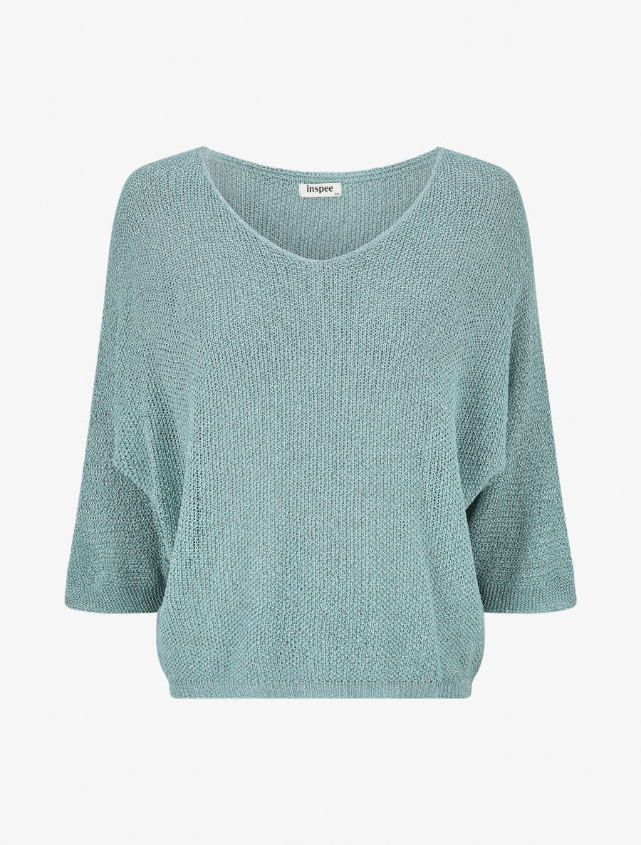 Pull en maille ajourée à détail irisé - Turquoise - 1